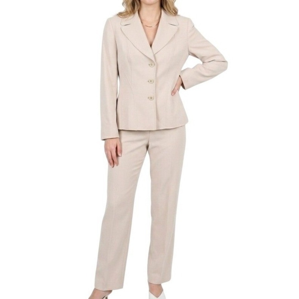 Escada Pant Suit‎ Womens 38 Beige Virgin Wool Blend 2 Piece Suit
